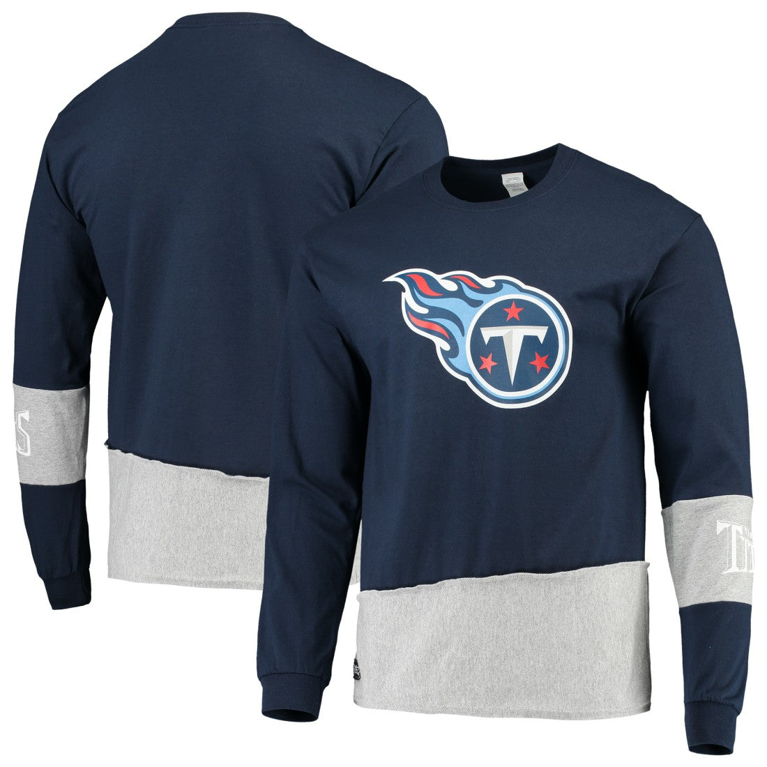 Tennessee Titans Refried Apparel Sustainable Upcycled Angle Long Sleeve T-Shirt - Navy/Gray - NFL