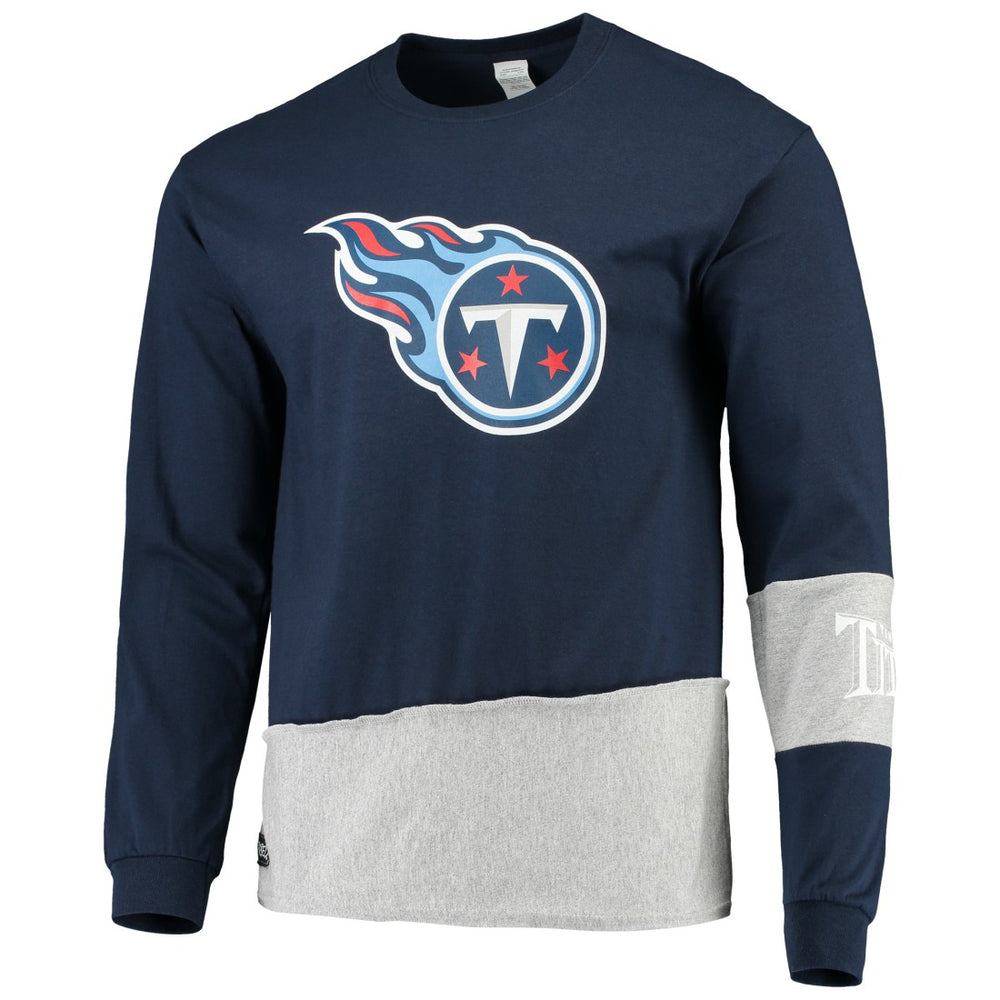 Tennessee Titans Refried Apparel Sustainable Upcycled Angle Long Sleeve T-Shirt - Navy/Gray - NFL