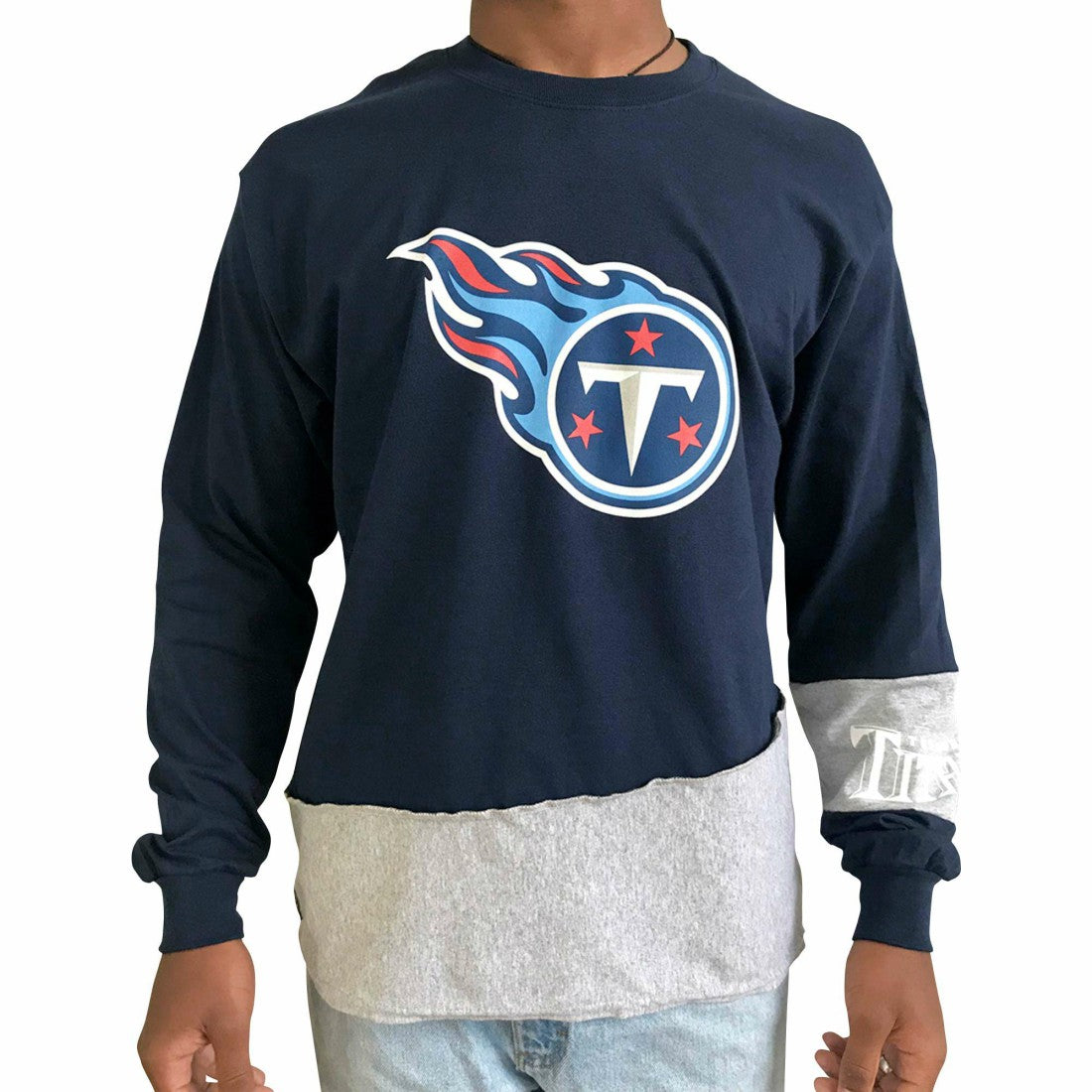 Tennessee Titans Refried Apparel Sustainable Upcycled Angle Long Sleeve T-Shirt - Navy/Gray - NFL