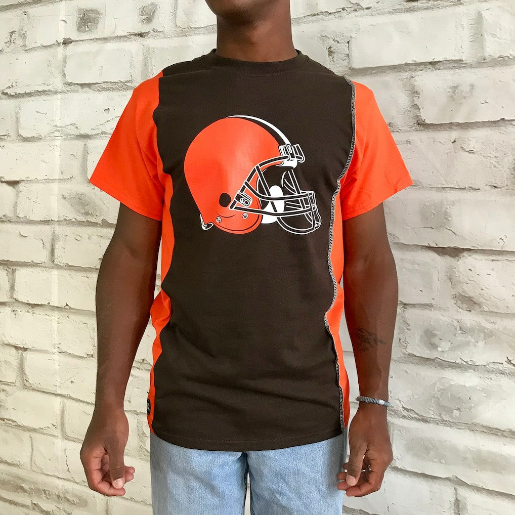 Cleveland Browns Refried Apparel Sustainable Upcycled Split T-Shirt - Brown/Orange - NFL