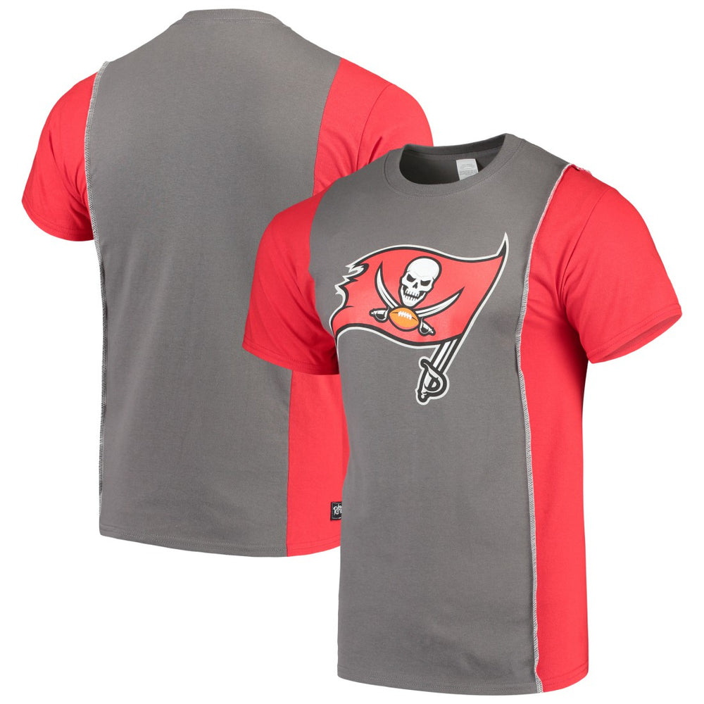 Tampa Bay Buccaneers Refried Apparel Sustainable Upcycled Split T-Shirt - Pewter/Red - NFL
