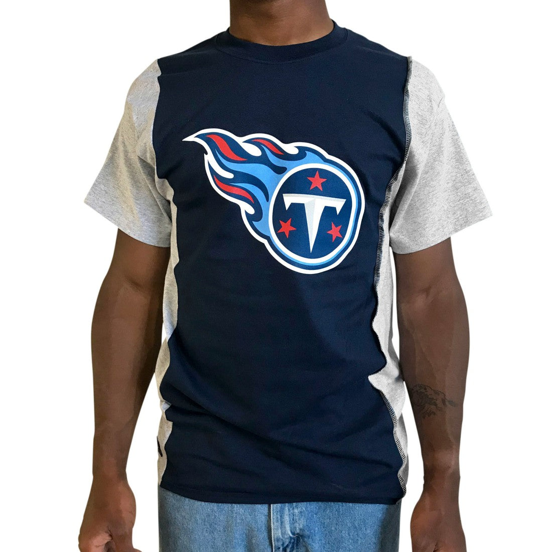 Tennessee Titans Refried Apparel Sustainable Upcycled Split T-Shirt - Navy/Gray - NFL