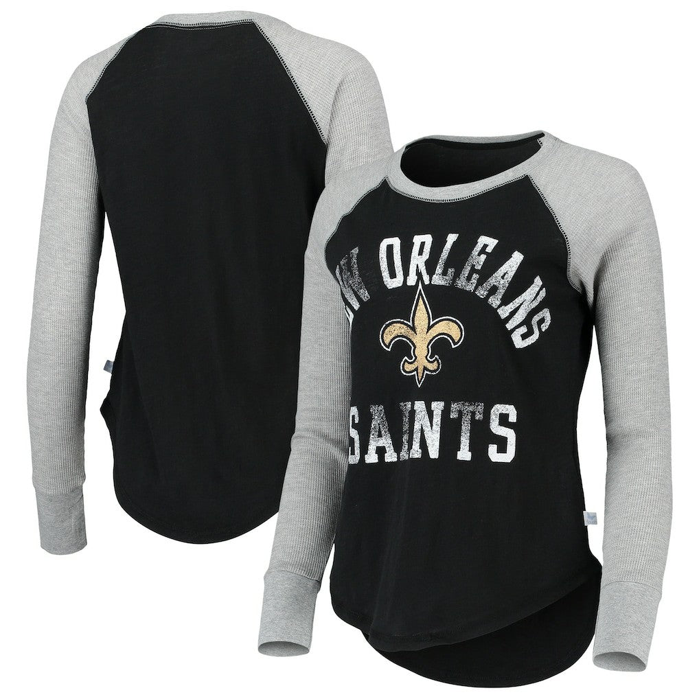 New Orleans Saints Touch Women's Waffle Raglan Lightweight Long Sleeve T-Shirt - Black - NFL