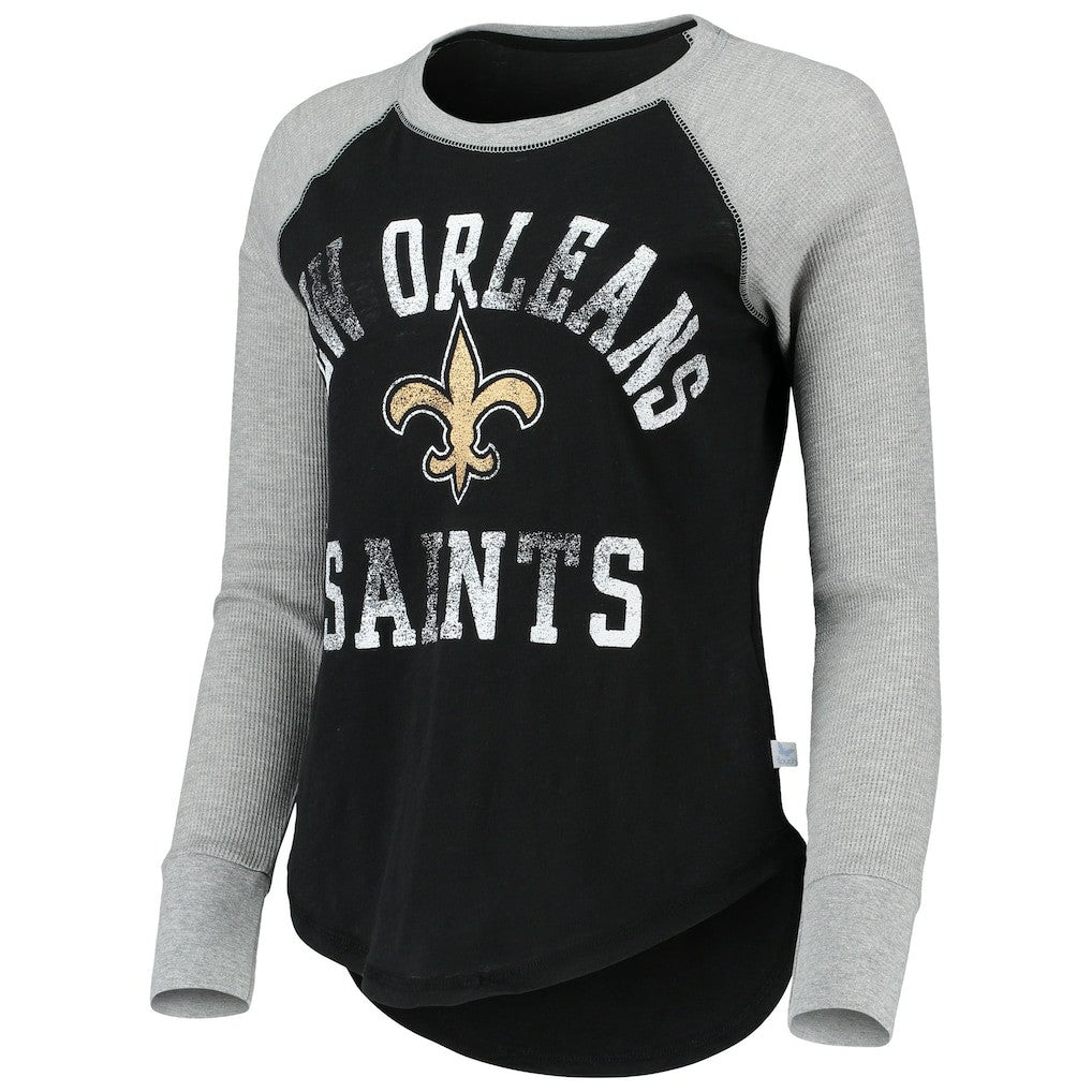 New Orleans Saints Touch Women's Waffle Raglan Lightweight Long Sleeve T-Shirt - Black - NFL