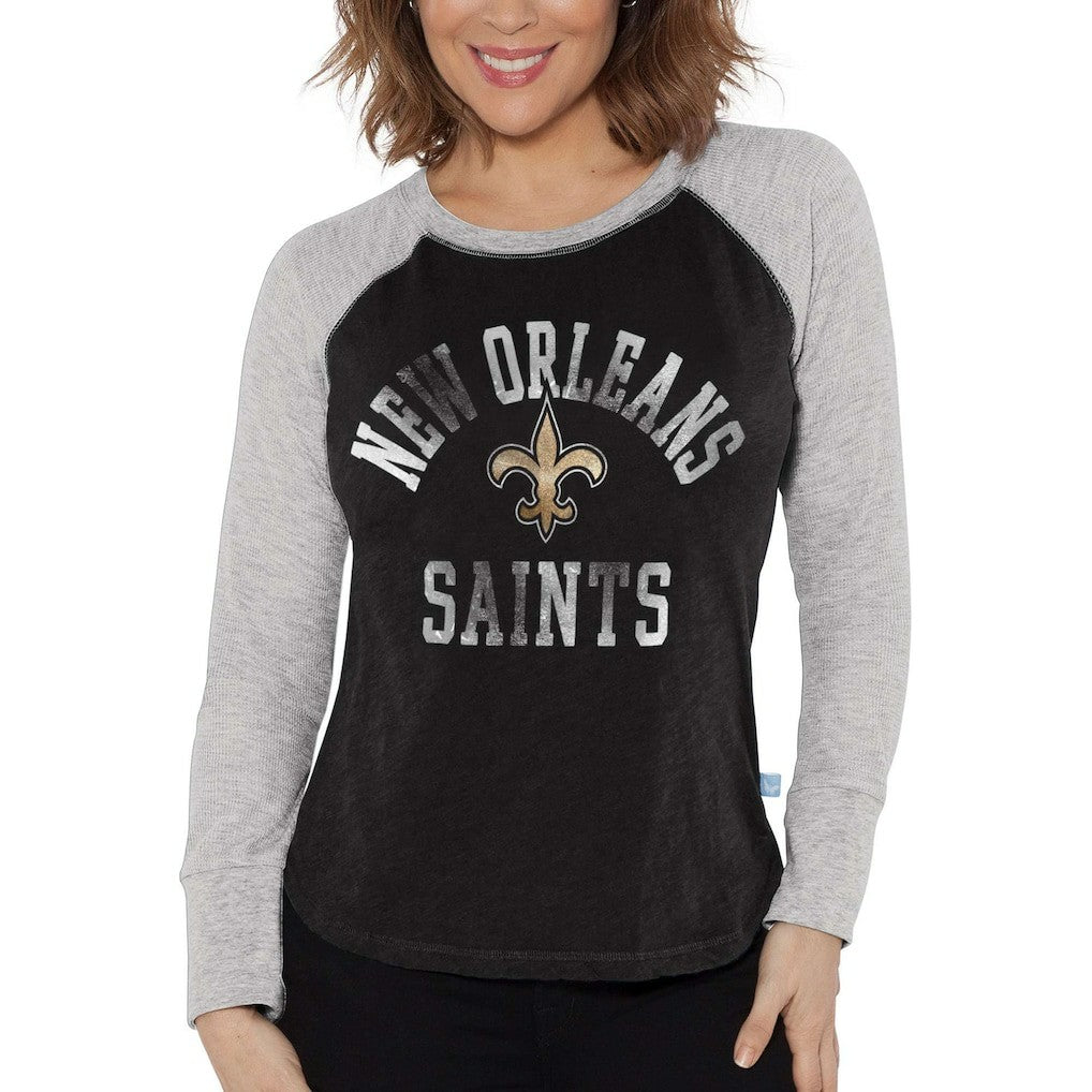New Orleans Saints Touch Women's Waffle Raglan Lightweight Long Sleeve T-Shirt - Black - NFL