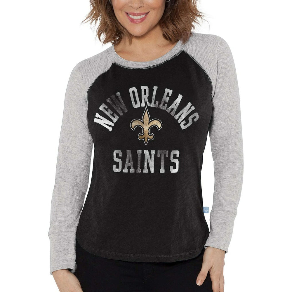 New Orleans Saints Touch Women's Waffle Raglan Lightweight Long Sleeve T-Shirt - Black - NFL