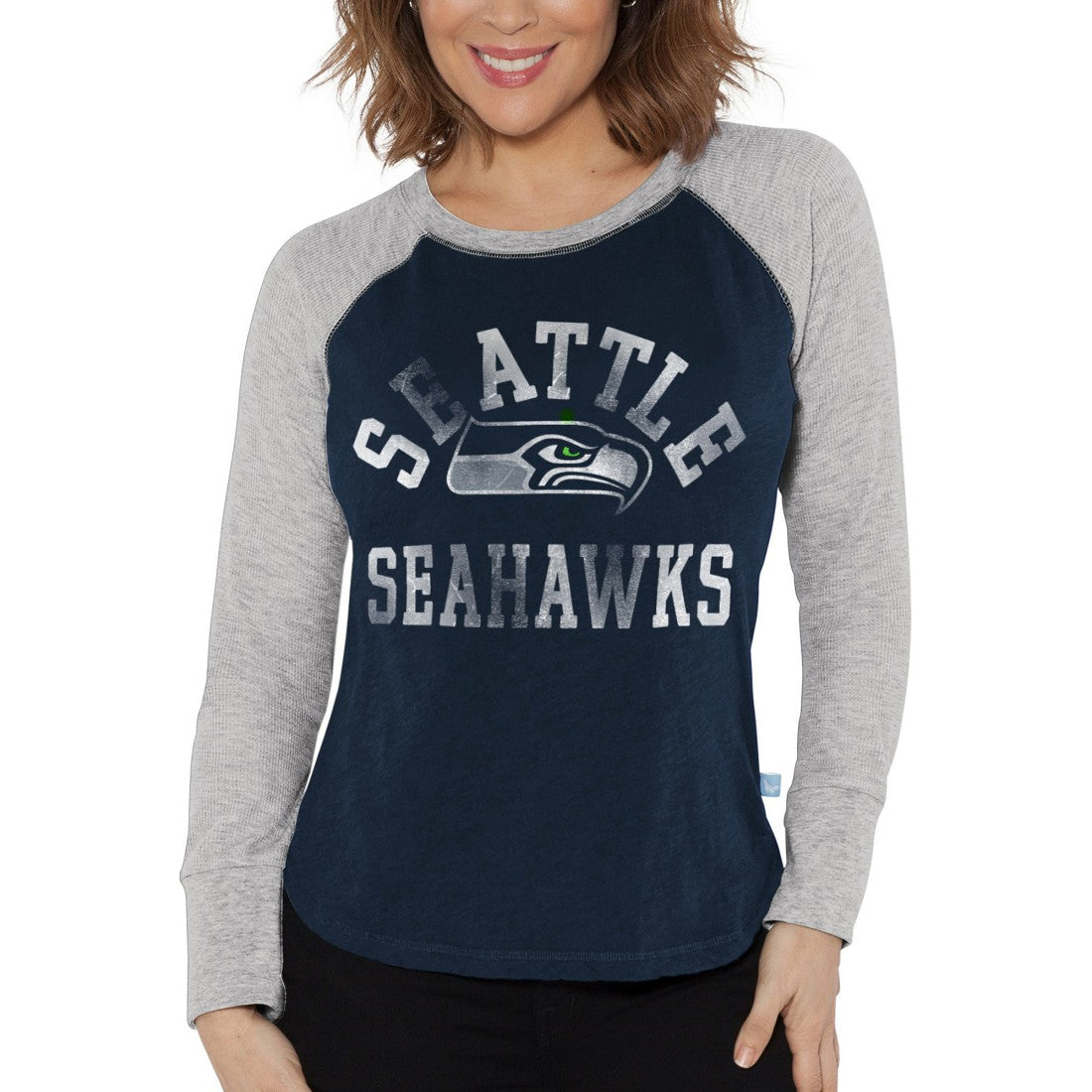 Seattle Seahawks Touch Women's Waffle Raglan Lightweight Long Sleeve T-Shirt - College Navy - NFL