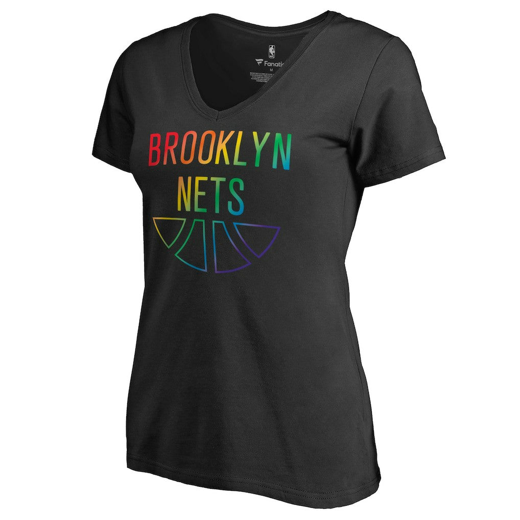 Brooklyn Nets Women's Team Pride Wordmark V-Neck T-Shirt Black
