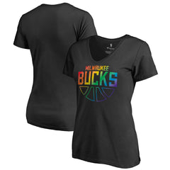 Milwaukee Bucks Women's Team Pride Wordmark V-Neck T-Shirt Black