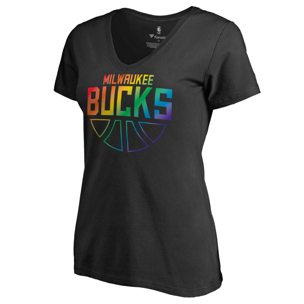 Milwaukee Bucks Women's Team Pride Wordmark V-Neck T-Shirt Black