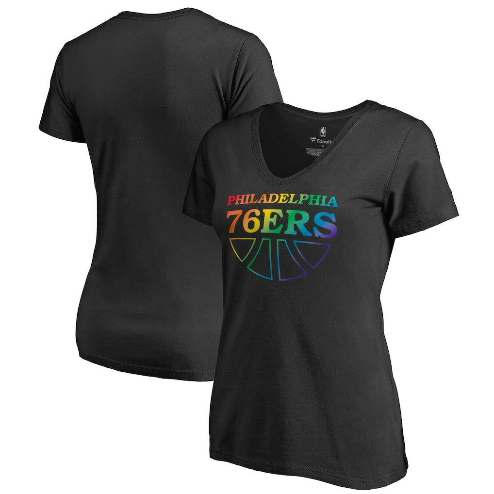 Philadelphia 76ers Women's Team Pride Wordmark V-Neck T-Shirt Black