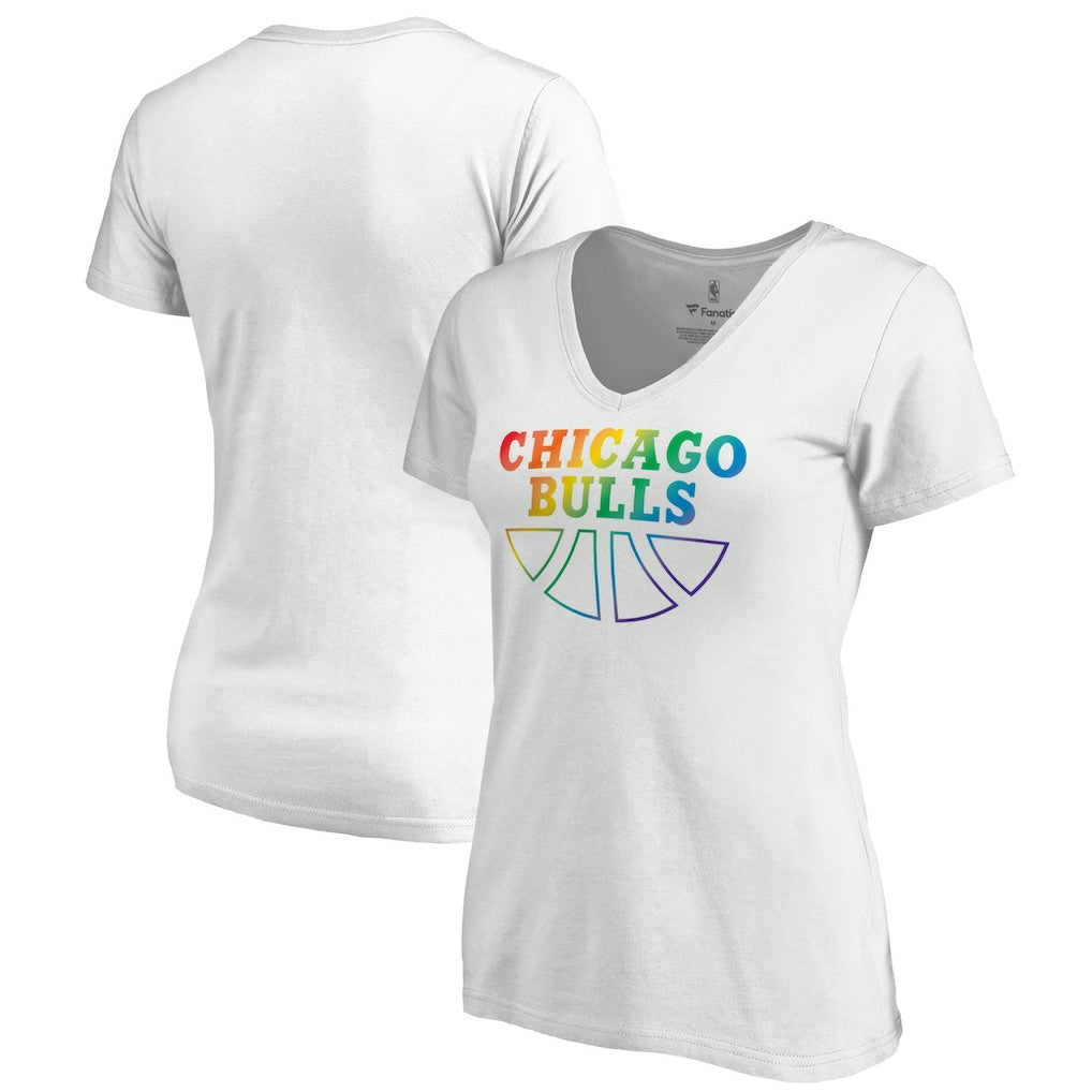 Chicago Bulls Women's Team Pride Wordmark V-Neck T-Shirt White