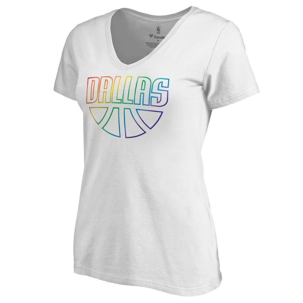 Dallas Mavericks Women's Team Pride Wordmark V-Neck T-Shirt White