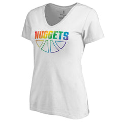 Denver Nuggets Women's Team Pride Wordmark V-Neck T-Shirt White