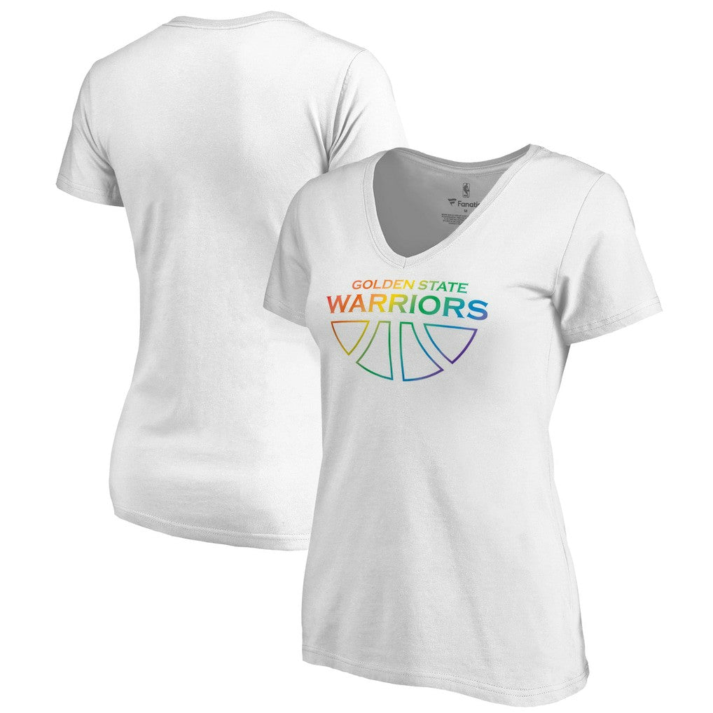 Golden State Warriors Women's Team Pride Wordmark V-Neck T-Shirt White