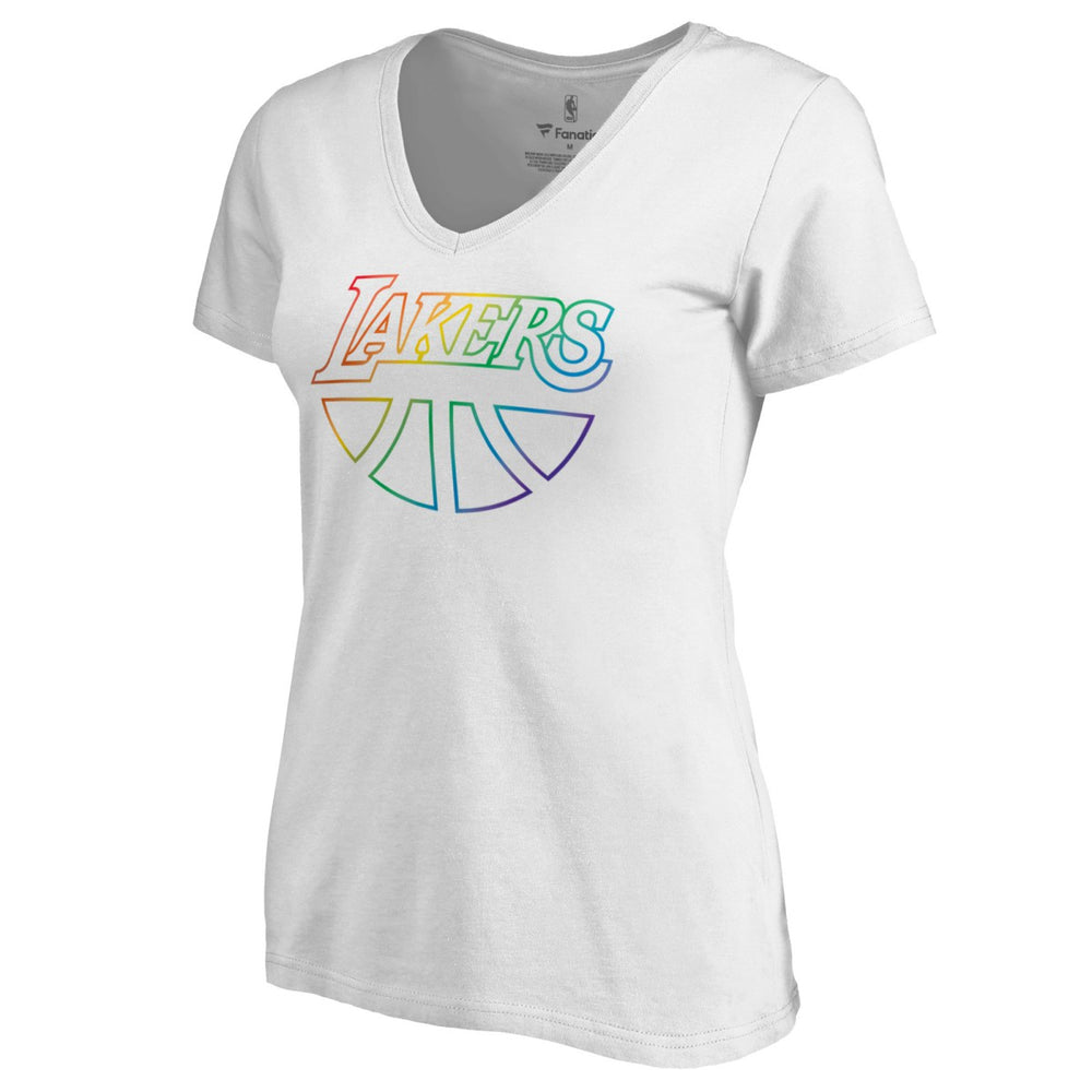 Los Angeles Lakers Women's Team Pride Wordmark V-Neck T-Shirt White