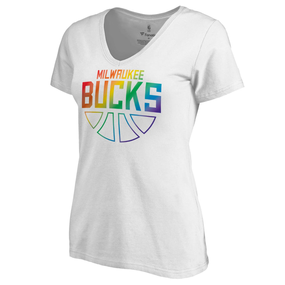 Milwaukee Bucks Women's Team Pride Wordmark V-Neck T-Shirt White