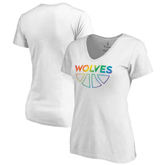 Minnesota Timberwolves Women's Team Pride Wordmark V-Neck T-Shirt White