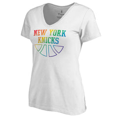 New York Knicks Women's Team Pride Wordmark V-Neck T-Shirt White
