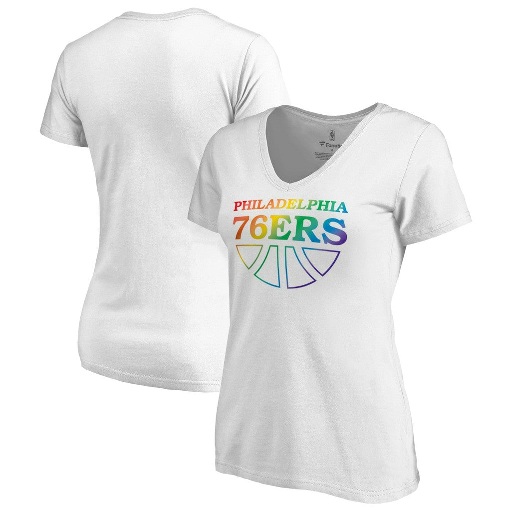 Philadelphia 76ers Women's Team Pride Wordmark V-Neck T-Shirt White