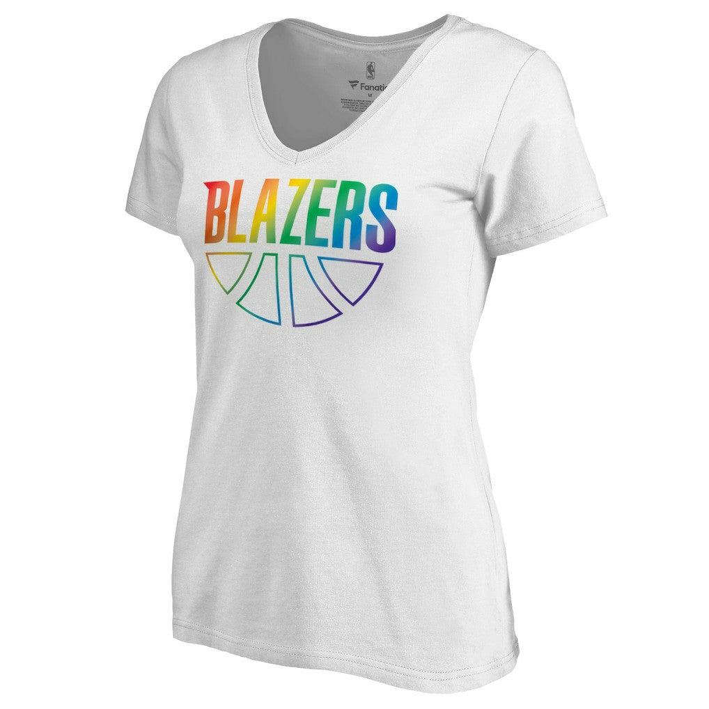 Portland Trail Blazers Women's Team Pride Wordmark V-Neck T-Shirt White