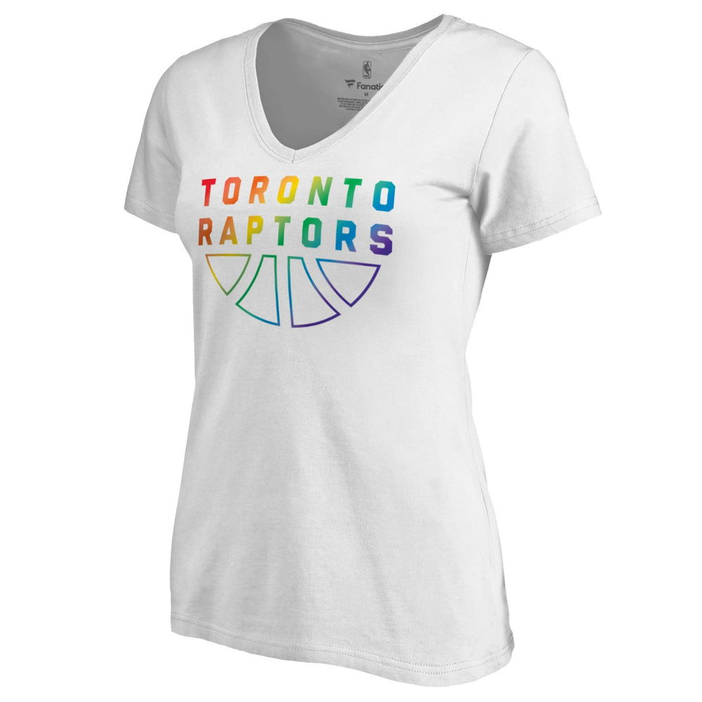 Toronto Raptors Women's Team Pride Wordmark V-Neck T-Shirt White
