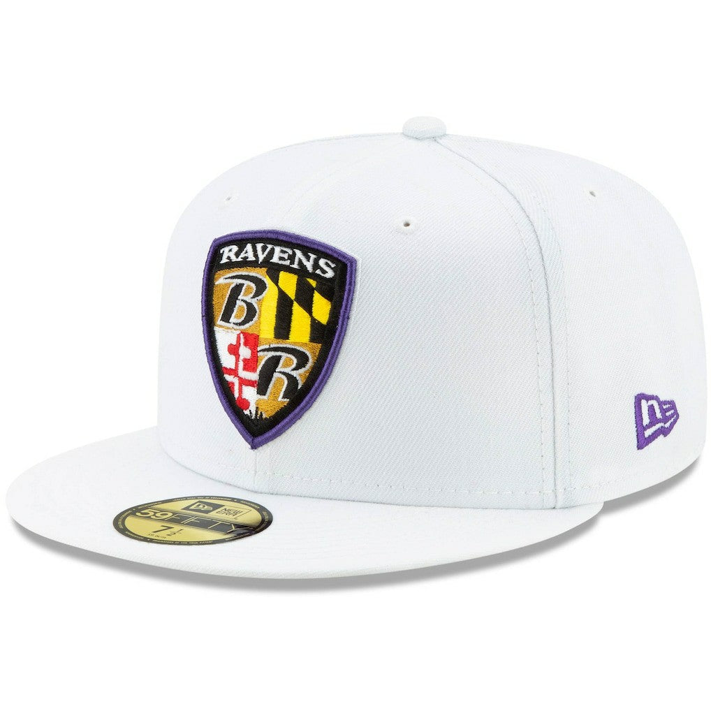 Baltimore Ravens New Era Shield Omaha 59FIFTY Fitted Hat - White - NFL