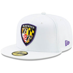 Baltimore Ravens New Era Shield Omaha 59FIFTY Fitted Hat - White - NFL