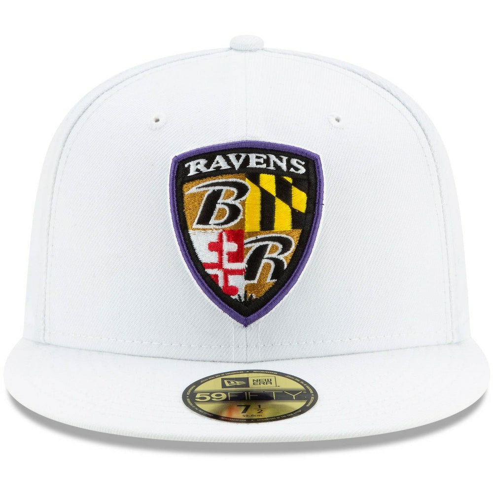 Baltimore Ravens New Era Shield Omaha 59FIFTY Fitted Hat - White - NFL