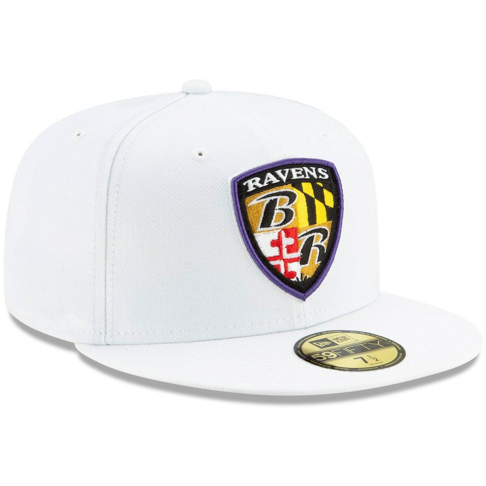 Baltimore Ravens New Era Shield Omaha 59FIFTY Fitted Hat - White - NFL