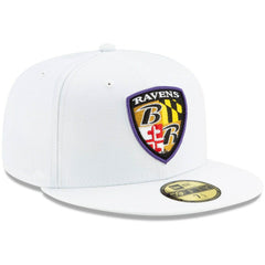 Baltimore Ravens New Era Shield Omaha 59FIFTY Fitted Hat - White - NFL