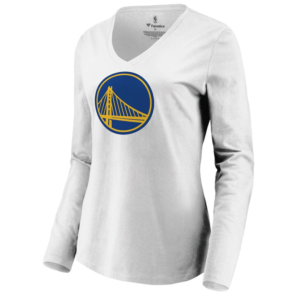 Golden State Warriors Women's Primary Logo Long Sleeve V-Neck T-Shirt White