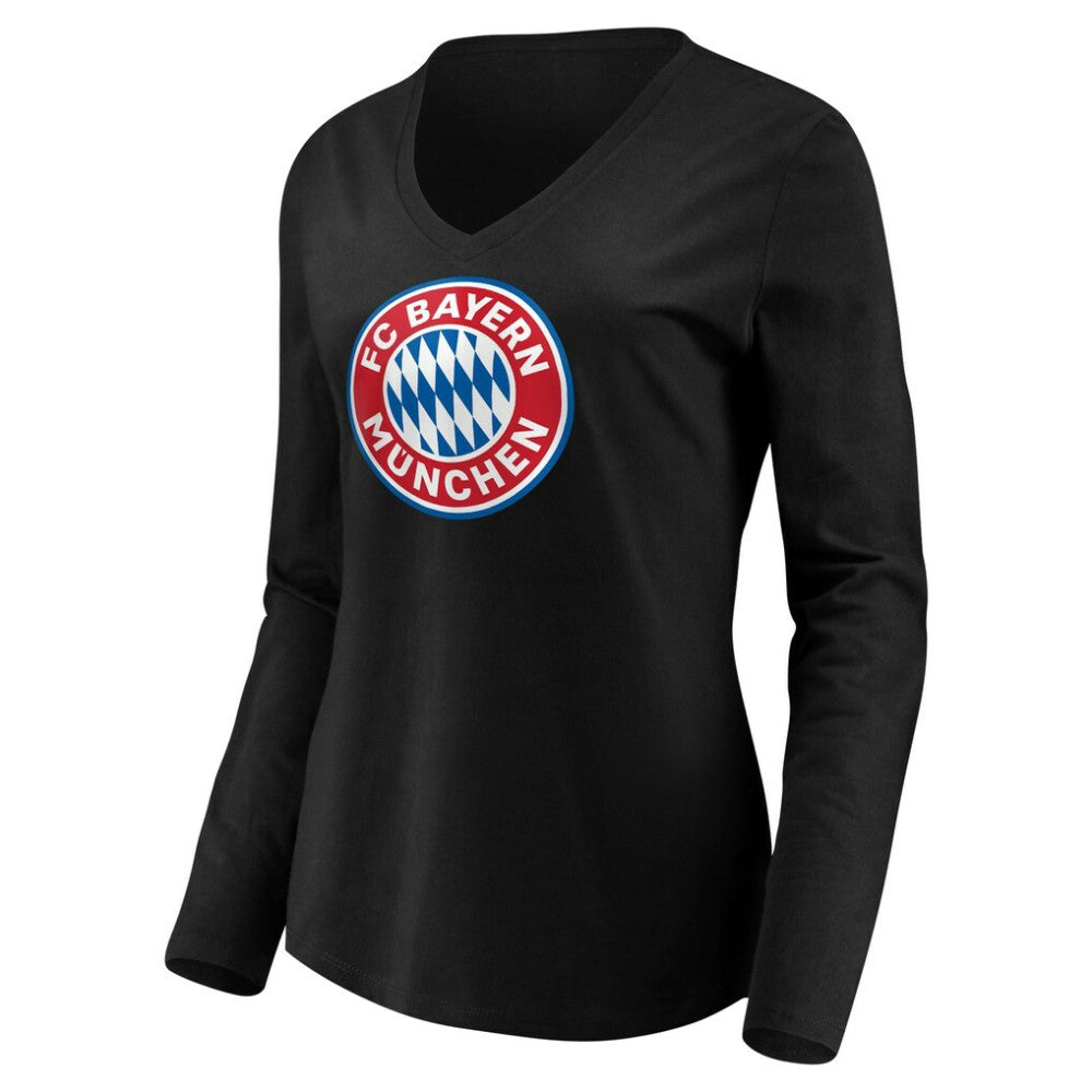Bayern Munich Women's Logo Long Sleeve V-Neck T-Shirt Black