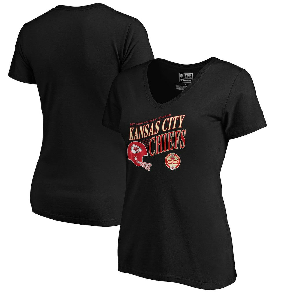 Kansas City Chiefs Women's 60th Season Logo Rise V-Neck T-Shirt - Black - NFL