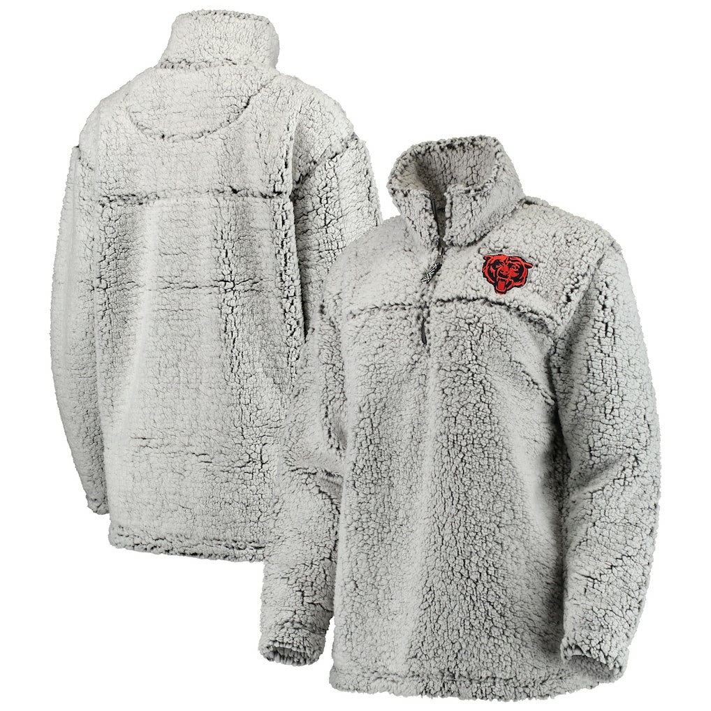 Chicago Bears Women's Sherpa Quarter-Zip Pullover Jacket - Gray - NFL