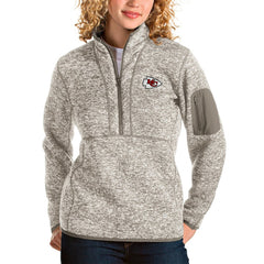 Kansas City Chiefs Antigua Women's Fortune Half-Zip Pullover Jacket - Oatmeal - NFL