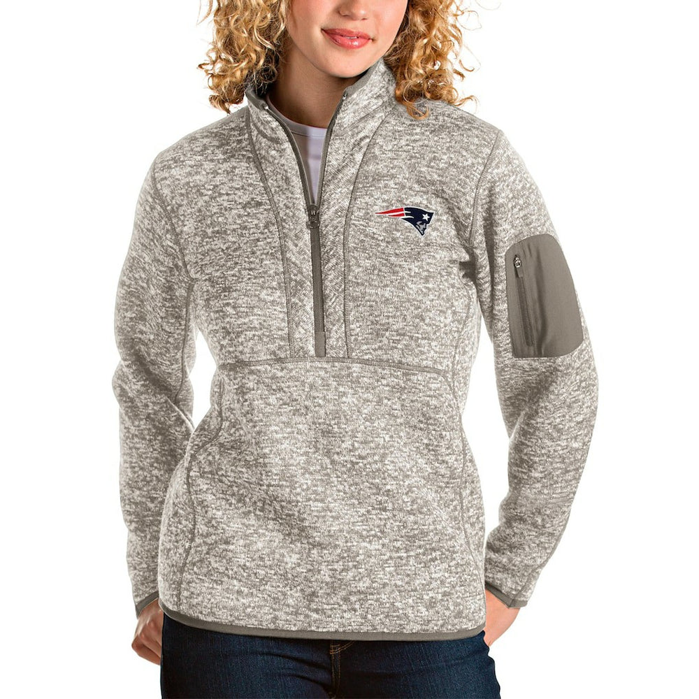 New England Patriots Antigua Women's Fortune Half-Zip Pullover Jacket - Oatmeal - NFL