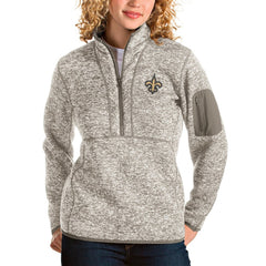 New Orleans Saints Antigua Women's Fortune Half-Zip Pullover Jacket - Oatmeal - NFL