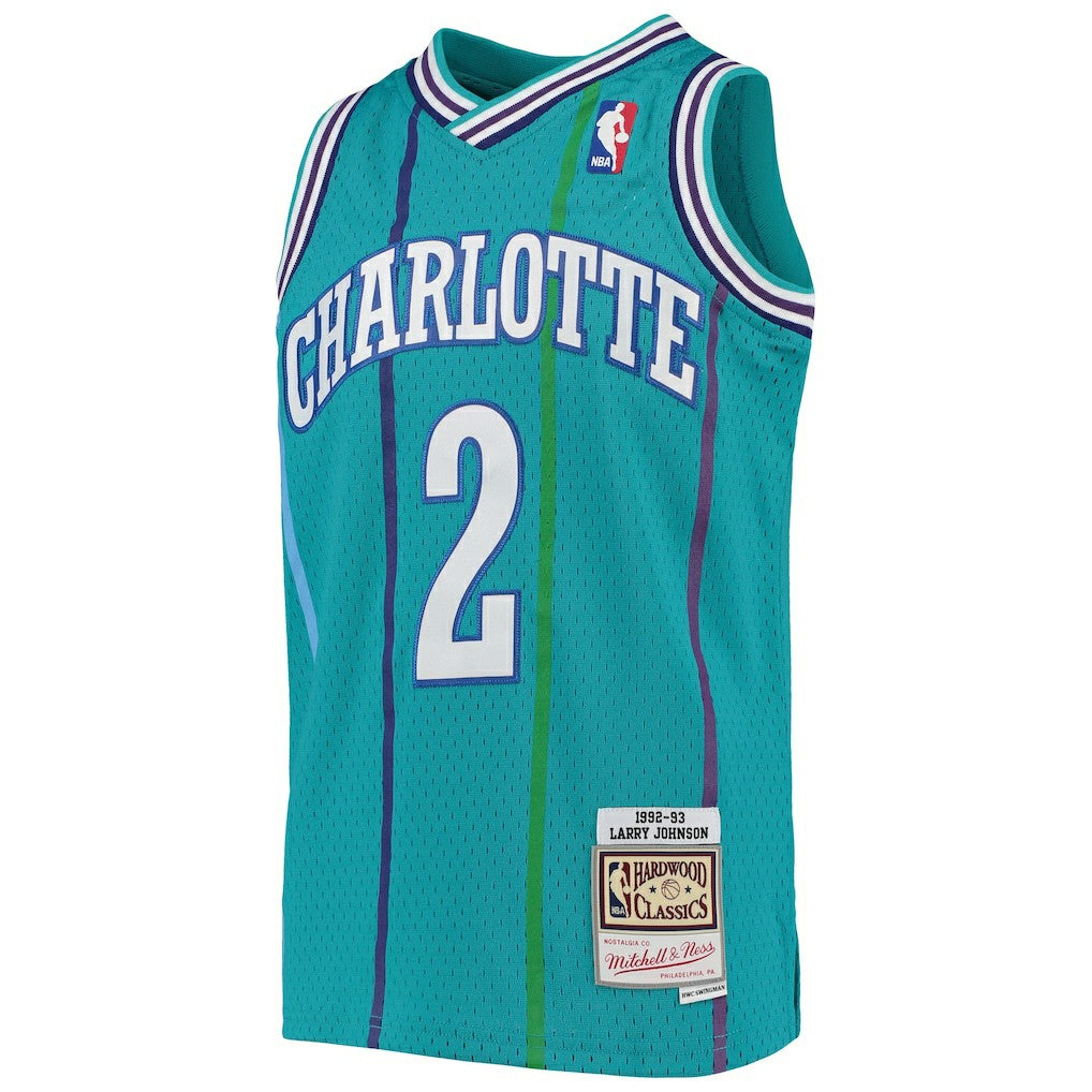 Mitchell & Ness Larry Johnson Charlotte Hornets Youth 1992/93 Hardwood Classics Swingman Jersey Teal