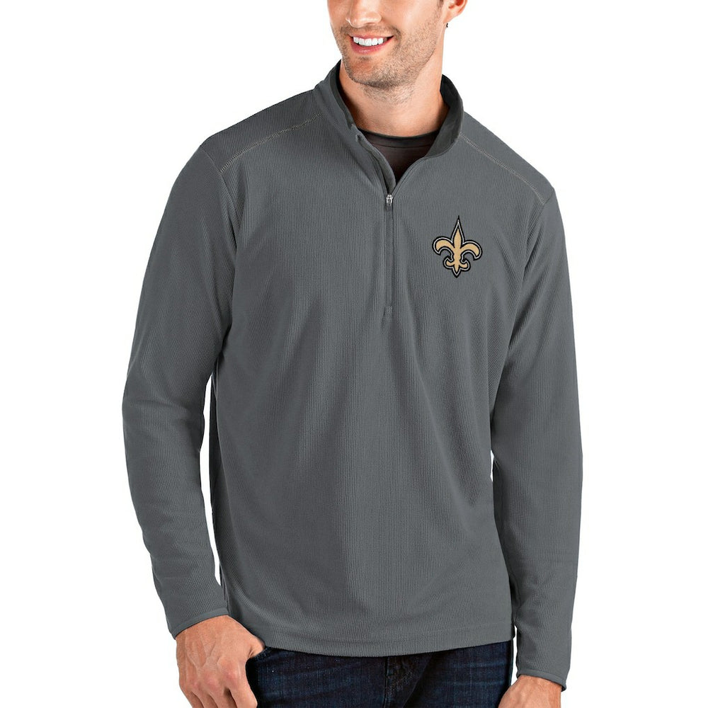 New Orleans Saints Antigua Glacier Quarter-Zip Pullover Jacket - Gray/Gray - NFL