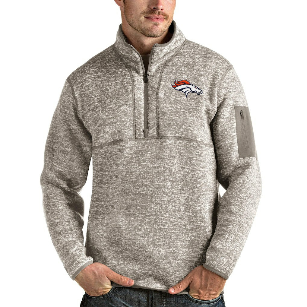Denver Broncos Antigua Fortune Quarter-Zip Pullover Jacket - Oatmeal - NFL