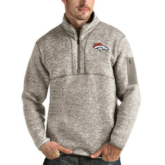 Denver Broncos Antigua Fortune Quarter-Zip Pullover Jacket - Oatmeal - NFL
