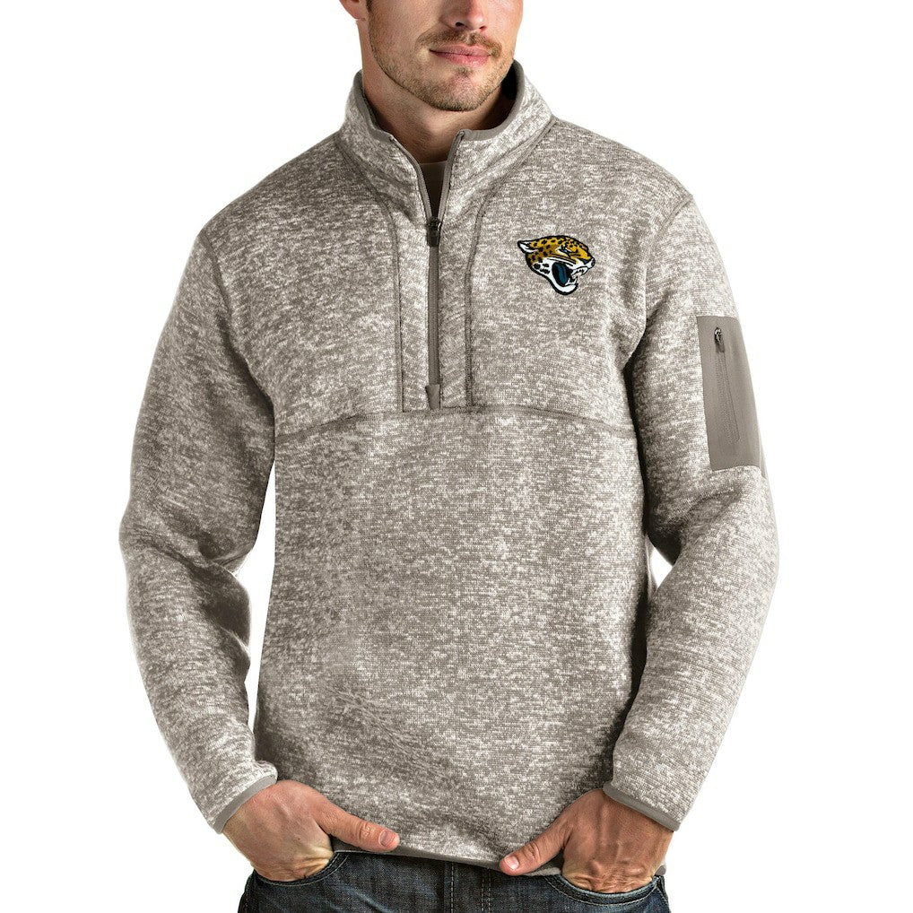 Jacksonville Jaguars Antigua Fortune Quarter-Zip Pullover Jacket - Oatmeal - NFL