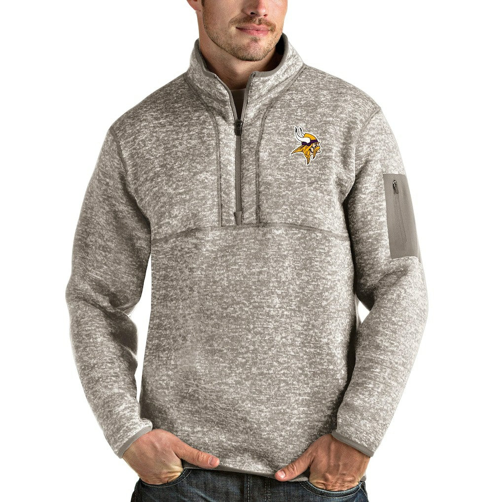 Minnesota Vikings Antigua Fortune Quarter-Zip Pullover Jacket - Oatmeal - NFL