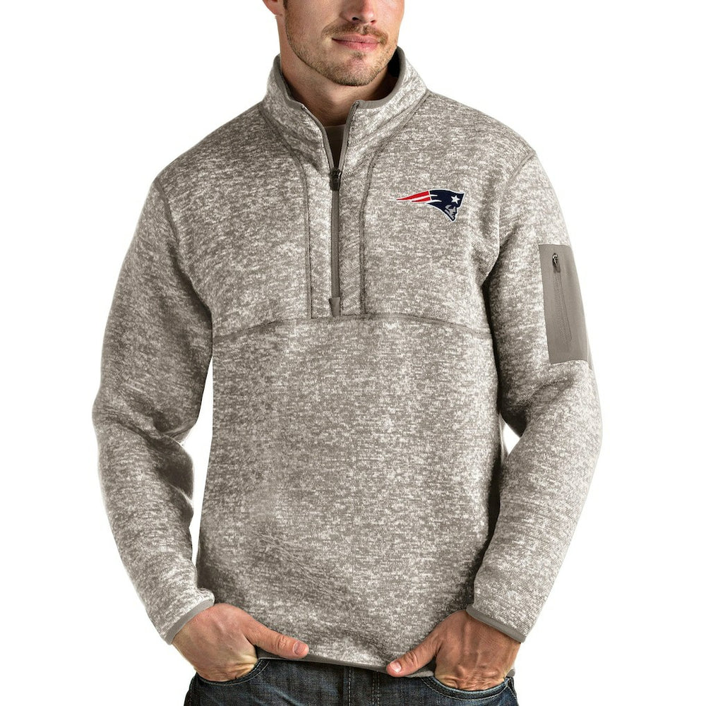 New England Patriots Antigua Fortune Quarter-Zip Pullover Jacket - Oatmeal - NFL