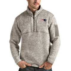 New England Patriots Antigua Fortune Quarter-Zip Pullover Jacket - Oatmeal - NFL