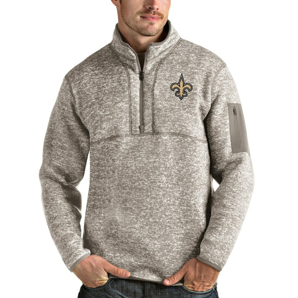 New Orleans Saints Antigua Fortune Quarter-Zip Pullover Jacket - Oatmeal - NFL