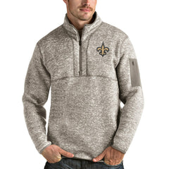 New Orleans Saints Antigua Fortune Quarter-Zip Pullover Jacket - Oatmeal - NFL