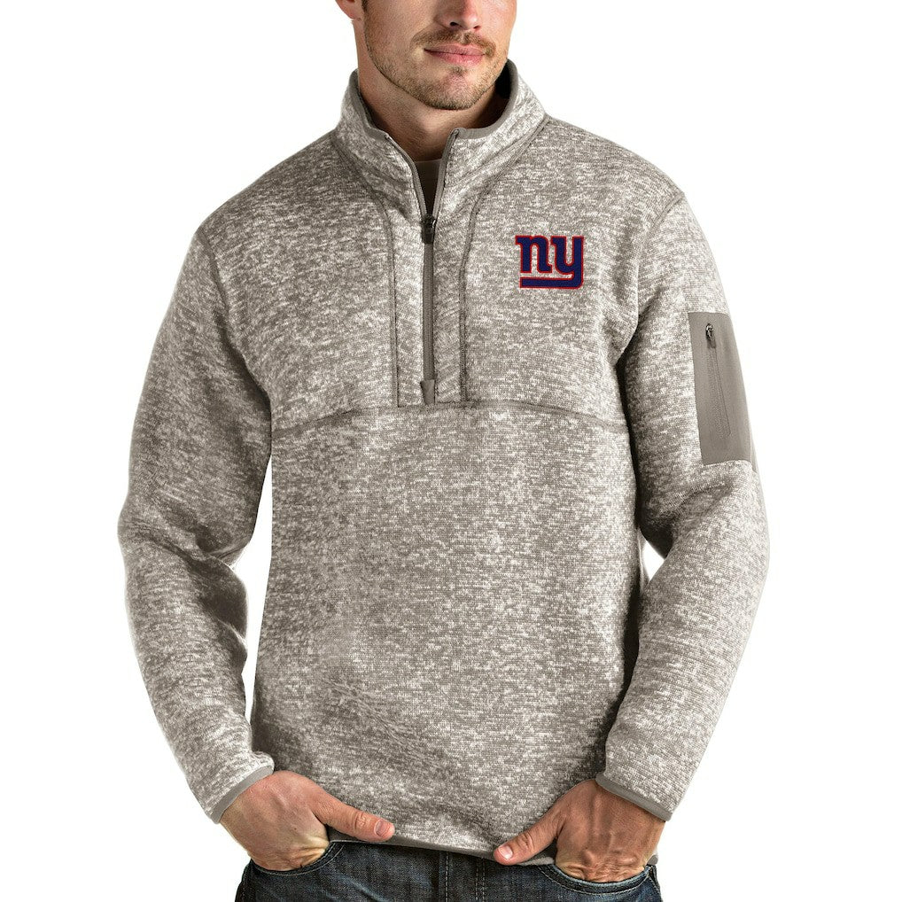 New York Giants Antigua Fortune Quarter-Zip Pullover Jacket - Oatmeal - NFL