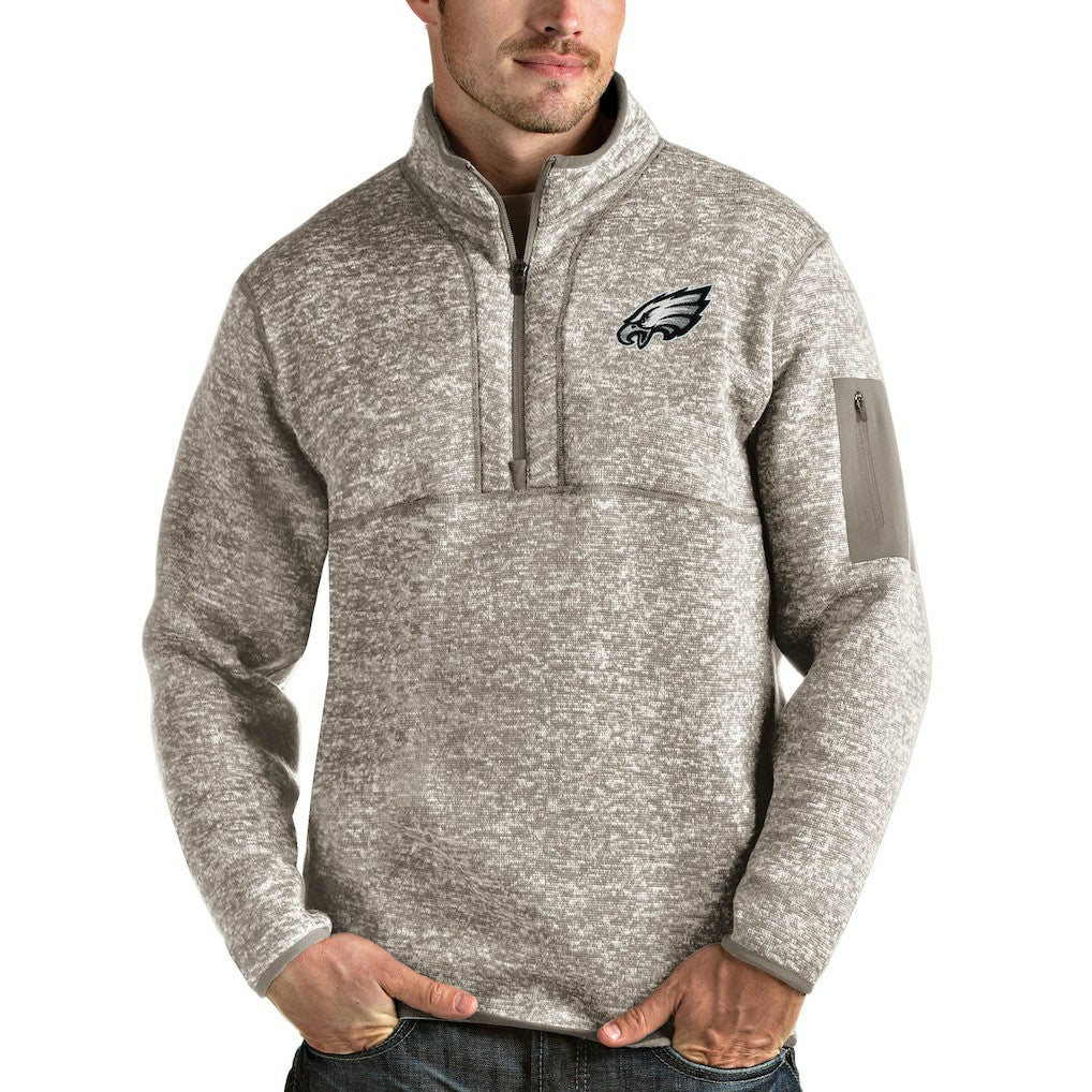 Philadelphia Eagles Antigua Fortune Quarter-Zip Pullover Jacket - Oatmeal - NFL